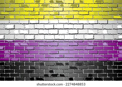 Bandera del Orgullo Filadelfia en una pared de ladrillo - Ilustración,  
Bandera LGBTIQ+ arcoiris