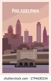 Philadelphia retro poster. Philadelphia landscape vector illustration.