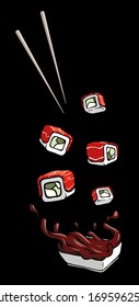 Philadelphia roll. Sushi set. Soy sauce.