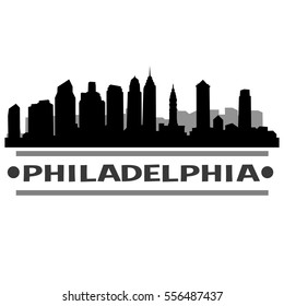 Philadelphia Silhouette Skyline. Cityscape Vector Famous Buildings Clip Art Design. 