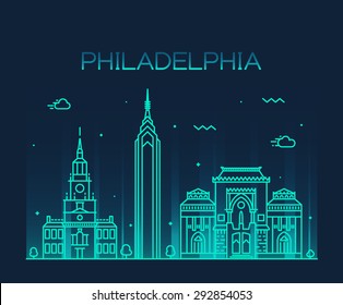 Philadelphia skyline, detailed silhouette. Trendy vector illustration, linear style.