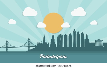 Philadelphia skyline - flat design - vector illustration