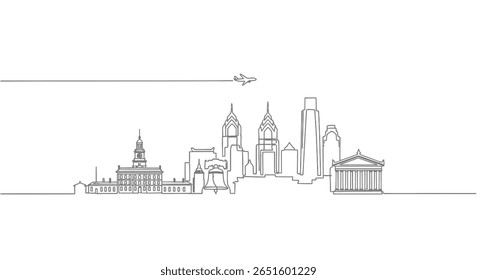 Philadelphia Skyline Line Art with USA Travel.