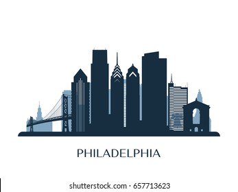 Philadelphia skyline, monochrome silhouette. Vector illustration.