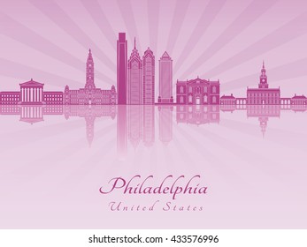 Philadelphia skyline in purple radiant orchid in editable vector file