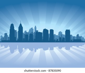 Philadelphia skyline with reflection in water