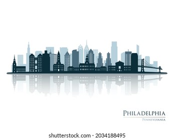 Philadelphia Skyline Silhouette mit Reflexion. Landschaft Philadelphia, Pennsylvania. Vektorgrafik.