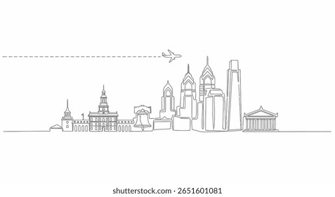 Filadélfia Skyline Single Line com PA, e EUA.