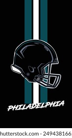 Philadelphia Team Colored Football helmets Stripes Black Background