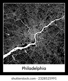 Filadelfia Mapa de la Ciudad de Norteamérica de los Estados Unidos de América ilustración de vector blanco negro