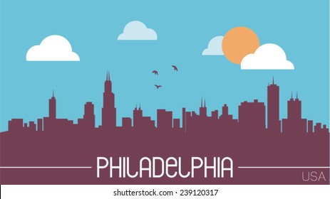 Philadelphia USA skyline silhouette flat design vector illustration.