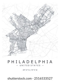 Mapa del Vector de Filadelfia. Mapa detallado de la ciudad de Filadelfia en Estados Unidos. Paisaje urbano. La mejor Ilustración vectorial gratis. Mapa esquemático con autopistas y calles. Mapa de la calle decorativa turística.