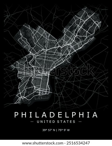 Philadelphia vector map. Detailed map of Philadelphia city in United States. Cityscape panorama. Best free vector illustration. Outline map with highways and streets. Tourist decorative street map.