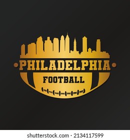 Philadephia American Football Gold Skyline City Silhouette Vector. Golden Design Style Icon Symbols. Sport America Ball.