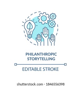 Philanthropic Storytelling Concept Icon. Brand Advertising Idea Thin Line Illustration. Consumers Empathy Development. Content Marketing. Vector Isolated Outline RGB Color Drawing. Editable Stroke