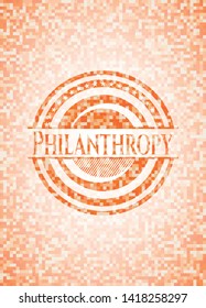 Philanthropy abstract orange mosaic emblem with background