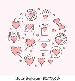 Philanthropy and charity vector modern colored round concept illustration