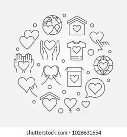 Philanthropy and charity vector round concept illustration in thin line style