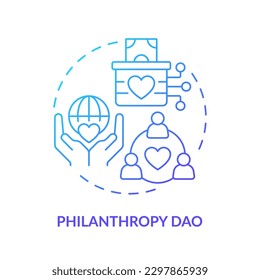 Philanthropy DAO blue gradient concept icon. Charity fund. Decentralized autonomous organizations type abstract idea thin line illustration. Isolated outline drawing. Myriad Pro-Bold font used