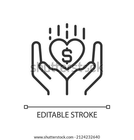 Philanthropy pixel perfect linear icon. Philanthropic organization. Improve human welfare. Thin line illustration. Contour symbol. Vector outline drawing. Editable stroke. Arial font used