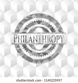 Philanthropy realistic grey emblem with cube white background