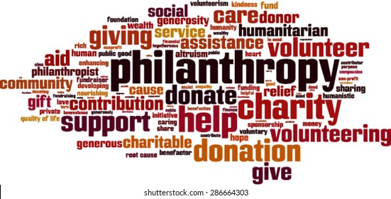 Philanthropy Word Cloud Concept. Vector Illustration