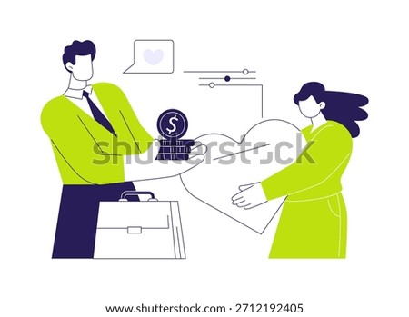 Philantrophy abstract concept vector illustration. Businessman makes a donation, charity idea, corporate culture, company rules, philanthropy initiative, humanitarian help abstract metaphor.