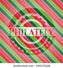 Philately christmas emblem. Vector Illustration. Detailed.