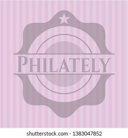 Philately realistic pink emblem. Vector Illustration. Detailed.