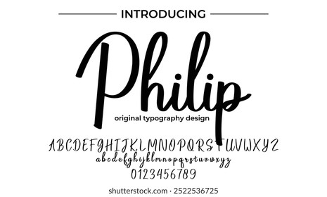 Philip Font Pincel elegante pintado em letras maiúsculas vetoriais, alfabeto, fonte