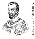 Philip II, 1527-1598, he was the king of Spain and king of Portugal, vintage line drawing or engraving illustration