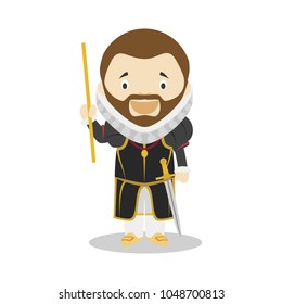 Philip II of Spain cartoon character. Vector Illustration. Kids History Collection.