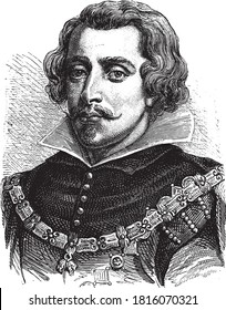 Philip IV King of Spain, Vintage engraving. From Popular France, 1869.