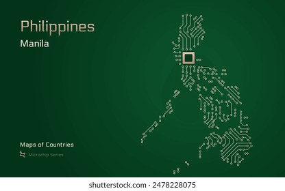 Philipines Shown in a Microchip Pattern with capital Manila in processor. E-government. World Countries vector maps. Microchip Series	