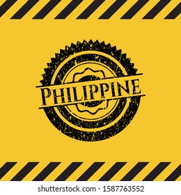 Philippine black grunge emblem inside yellow warning sign. Vector Illustration. Detailed.