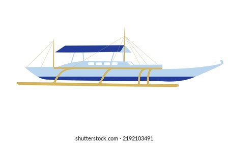 Philippine Boat Vector stock illustration. Sea transport. The blue sail. Isolated on a white background.