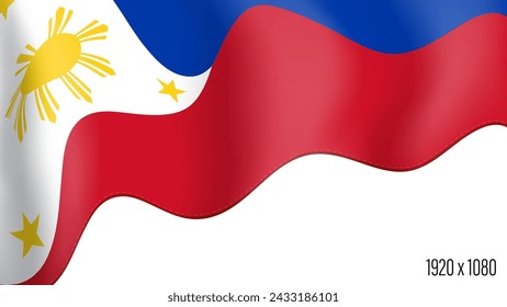 Philippine country flag realistic independence day background. Filipino commonwealth banner in motion waving, fluttering in wind. Festive patriotic HD format template for independence day