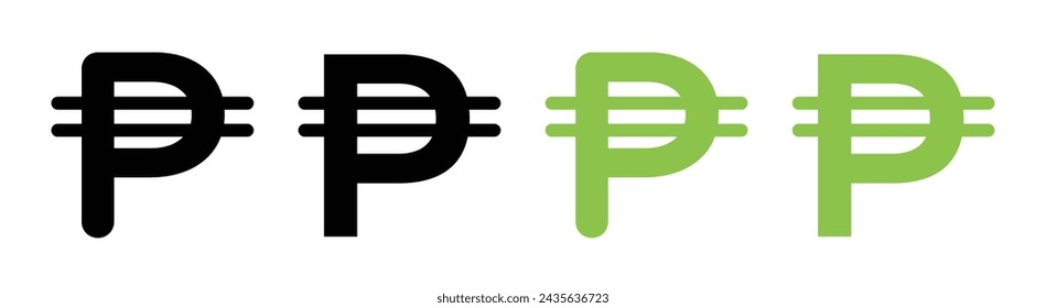Philippine currency icon. black and green Philippine currency icon set