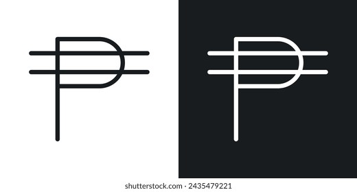 Philippine Currency Icon Designed in a Line Style on White background.
