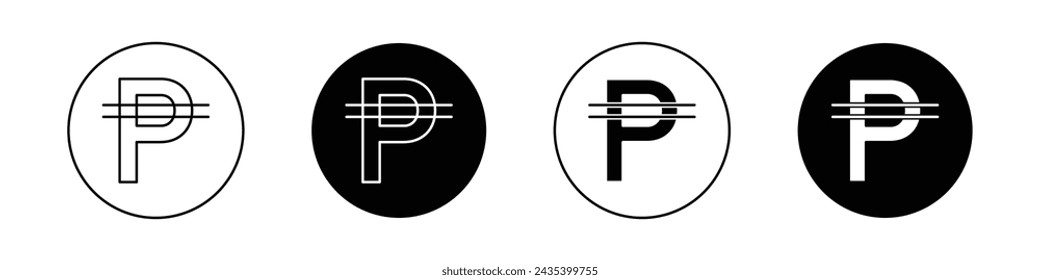 Philippine Currency Icon Set. Peso money exchange business vector symbol in a black filled and outlined style. Economic Exchange Sign.