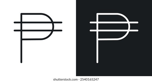 Philippine currency icon set. Vector symbols in black and white colors.