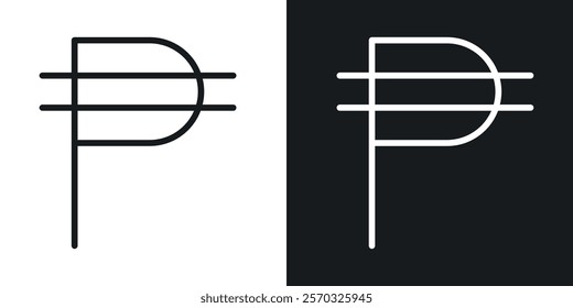 Philippine currency icons vectors set in black. line and flat versions