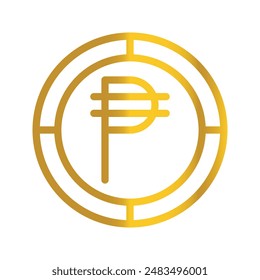 Philippine currency peso golden coin, can be used as a design symbol for money, finance and business. with a gradient fill design.