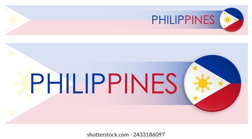 Bandera filipina banner web horizontal en estilo neomorfista moderno. Página web Filipino país botón de encabezado para la aplicación móvil o sitio de Internet. Vector