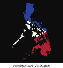 Bandeira filipina dentro do mapa filipino com fundo preto. Elementos do mapa filipino para completar seu design