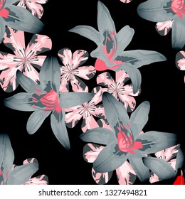 Philippine Flowers. Big Texture in Fresh Colors. Vintage Background for Shirt, Dress, Curtain. Seamless Pattern with Indian Rainforest. Vector Seamless Pattern with Philippine Flowers