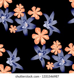 Philippine Flowers. Big Texture in Fresh Colors. Seamless Pattern with Indonesian Jungle. Retro Background for Fabric, Underwear, Shirt. Vector Seamless Pattern with Philippine Flowers