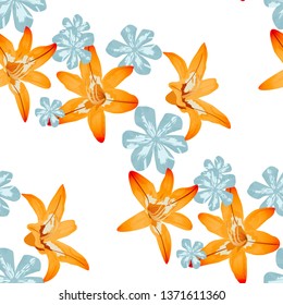 Philippine Flowers. Big Texture in Fresh Colors. Vintage Background for Tablecloth, Underwear, Dress. Seamless Pattern with Hawaiian Rainforest. Vector Seamless Pattern with Philippine Flowers