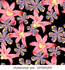 Philippine Flowers. Big Texture in Fresh Colors. Seamless Pattern with Indian Rainforest. Vintage Background for Curtain, Wallpaper, Fabric. Vector Seamless Pattern with Philippine Flowers