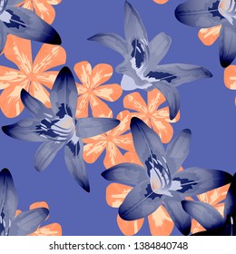 Philippine Flowers. Big Texture in Fresh Colors. Seamless Pattern with Brasilian Jungle. Modern Background for Wallpaper, Swimwear, Paper. Vector Seamless Pattern with Philippine Flowers